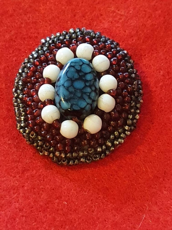Unique Unusual Hand Crafted Beaded Brooch with Ce… - image 1