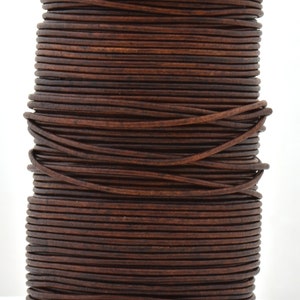 2mm Light Brown Leather Cord - Round - Distressed Matt Finish - Indian Leather - Antique Color - Natural Dye