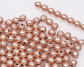 Cuentas redondas de 4 mm chapadas en oro rosa: cuentas espaciadoras de cobre hechas a mano (150 unidades)