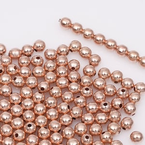 4mm - 150pc Rose Gold Ball Beads, Rose Gold Spacer Beads, Rose Gold Beads, Pink Gold Plated Metal Beads