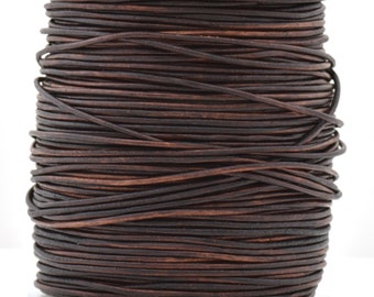 1mm Distressed Brown Leather Cord - Round - Matt Finish - Indian Leather - Antique Color - Natural Dye