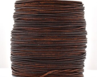 1mm Light Brown Leather Cord - Round - Distressed Matt Finish - Indian Leather