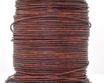 Distressed Red Brown 1mm Leather Cord – Round, Antique Color, Indian Leather