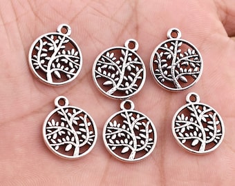Antique Silver Tree of Life Charm Pendants (8pcs)