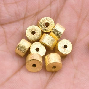 6mm - 10pc Gold Barrel Beads, Cylinder Beads, Brushed Gold Drum Spacer Beads 4x6mm Bears For Jewelry Making