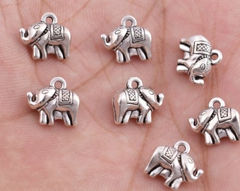 8 Stück - 11 x 10 mm Antike versilberte kleine Elefanten Charms für die Schmuckherstellung