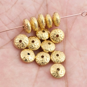 8mm - 14pcs Gold Spacer Beads 8mm Saucer Beads Gold Plated Floral Print Beads For Jewelry Making