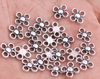 11mm - 30pcs Antique Silver Plated Flower Connectors, Silver Link Charms For Jewelry Making