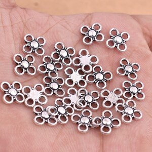 11 mm - 30 szt. antycznych srebrnych łączników kwiatowych, srebrne ogniwa do wyrobu biżuterii