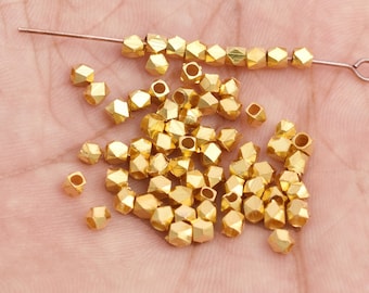 3mm 123pc Gold Faceted Spacer Beads for Jewelry Making, Diamond