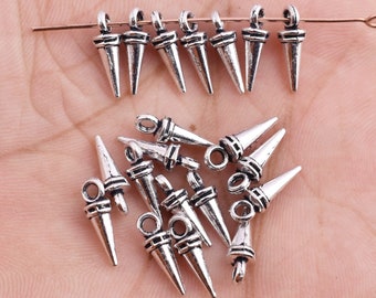 13mm - 28pcs Antique Silver Plated Spike Charms, Dangle Charms For Jewelry making