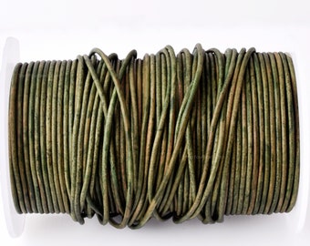 2 mm Smaragd Vintage Grüne Lederschnur - Rund, Mattes Finish