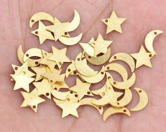 Gold Star Moon Charms, Brushed Celestial Pendants (70pcs)