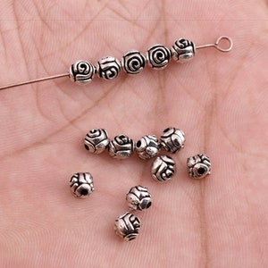6mm - 25pc Silver Rose Flower Beads, Silver Spacers, Antique Finish Metal Beads -Antique Silver Beads