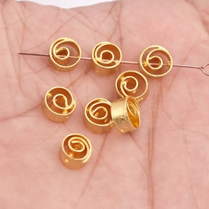 8mm -8pc Gold Plated Spiral Design Spacer Beads, Brushed Gold Spacers, Metal Beads
