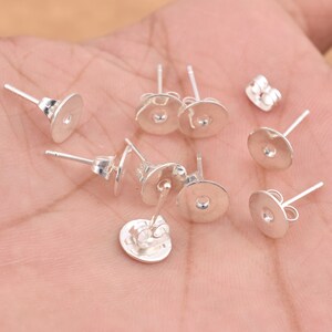 8mm - 30pcs Silver Flat Pad Earrings Studs, Silver Plated Post Earring Components, Earring Making Findings