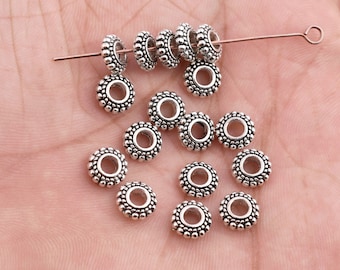 8mm - 30pcs Silver Plated Bali Style Beads - Cuentas de metal de acabado antiguo, cuentas de agujero grande