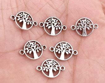 Silver Plated Tree of Life Connector Charms - 18mm, 16pcs