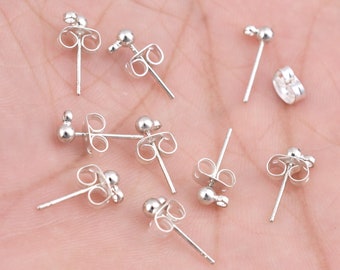 3mm - 40pcs Silver Plated Ball Post Earring, Ball Stud Earring With Loop, DIY Earring, Earring Findings, Jewelry Findings