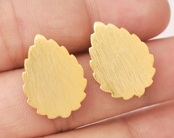 Gold Plated Brushed Leaf Studs – Earring Connectors, DIY Jewelry (2pcs)