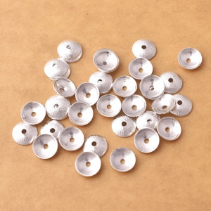 Silver Bead Caps 8mm - 38pc, Silver Plated Brushed Finish Round Bead Caps For Jewelry Making, Metal End Caps Findings Supplies