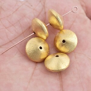 14mm - 5pc Gold Saucer Beads - Brushed Spacer Beads, Gold Plated Spacers Beads For Jewelry Findings And Gold Beads Supplies