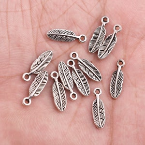 17mm - 24pcs Antique Silver Plated Feather Charms, Jewelry Findings and Jewelry Supplies