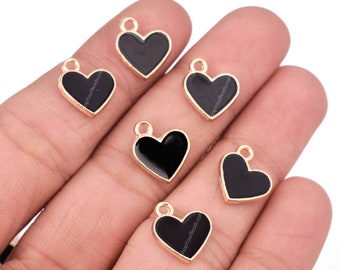 小さなハートのエナメルチャーム10個 - 合金ジュエリーペンダント（13x11.5 mm）