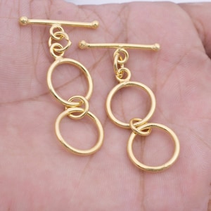 2 Set, 2 Ring Gold Toggle Clasps, Extendable Shiny Gold Plated Toggle Clasps / Closure, Adjustable Toggle Bar