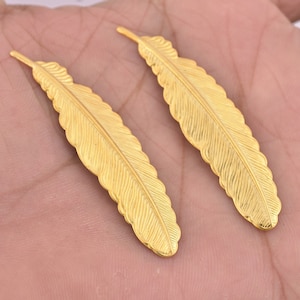 53mm Long Gold Plated Leaf Wing Feather Charm ,Gold Feather Pendant For Jewelry Making, Jewelry Findings, Gold Plated Findings-2pcs