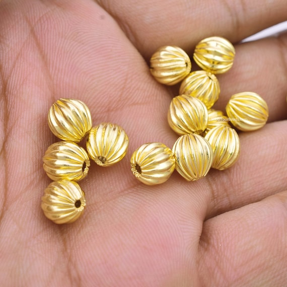 8mm 14pc Gold Beads, Gold Spacer Beads for Jewelry Making, Corrugated Beads  