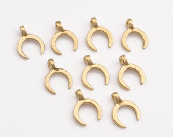 20 Raw Brass Crescent Charms – Tribal Boho Pendants, 16mm