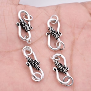 Bali Silver S Clasps 32mm - 4Pcs, Real Antique Silver Plated S Hooks / S Clasps Closures For Jewelry Making