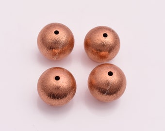 Copper Beads 16mm - 4pc Copper Round Ball Beads, Brushed Copper Plated Spacers For Jewelry Making