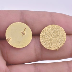 20mm - 2pcs Gold Textured Round Studs Earring Connector, Gold Plated Earring Component, Earring Parts, Dangle Earring Making