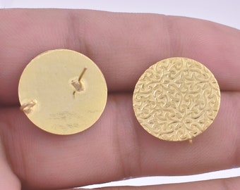 Gold Plated Textured Round Studs – 20mm Earring Connectors, (2pcs)