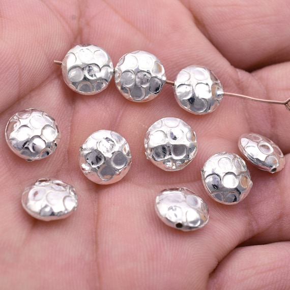 10mm-10pc Silver Plated Beads, Hammer Finish Silver Spacer Beads for  Jewelry Making Saucer Shape Side Hole Coin Beads 