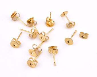 Tiges de boucles d'oreilles plaquées or - Coussinets plats de 6 mm, 40 pièces