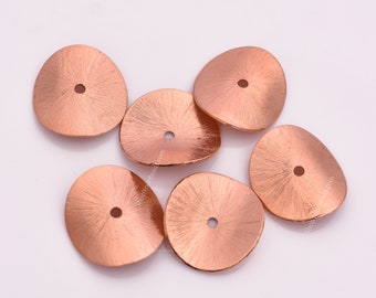 6pc-20mm Large Copper Wavy Spacers Disc Beads, Copper Wavy Disc, Copper Spacers, Brushed Heishi Disc Beads