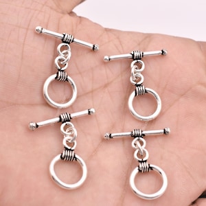 Silver Bali Toggle Clasps, 4 Sets  Antique Silver Plated Bali T Bar Closures For Jewelry Locks