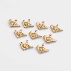 12mm - 14pcs Raw Brass Bird Charms, Tribal Bird Pendants, Boho Charms, Nature Pendants For Jewelry Makings And Macrame