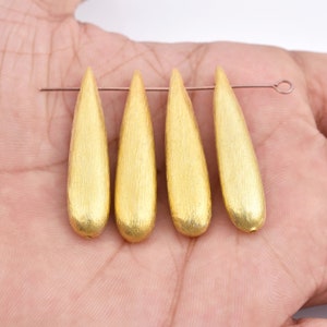 Gold Tear Drop Beads 37mm - Drop Shape, Long Brushed Finish Earring Making Findings Jewelry Supplies For Dangle Jewelry Parts, Side Hole