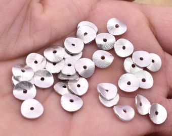 32pc Silver Plated Wavy Spacer Beads - 8mm Brushed Disc Findings