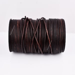 4mm Distressed Brown Leather Cord - Round - Matt Finish - Indian Leather - Antique Color - Natural Dye