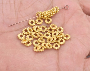 6mm - 52pc Gold Daisy Spacer Beads, Flower Heishi Beads for Jewelry Making 2mm Hole
