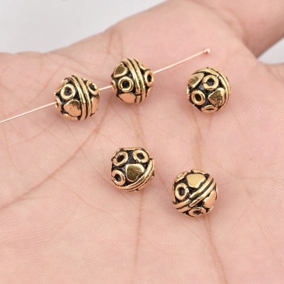 9mm 5pc Antique Gold Beads, Bali Style Gold Plated Beads for Jewelry  Making, Gold Spacer Beads 