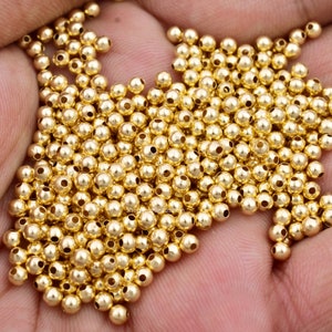 3mm - 500pcs Gold Beads, Gold Spacer Beads for Jewelry making Round shiny Ball Beads