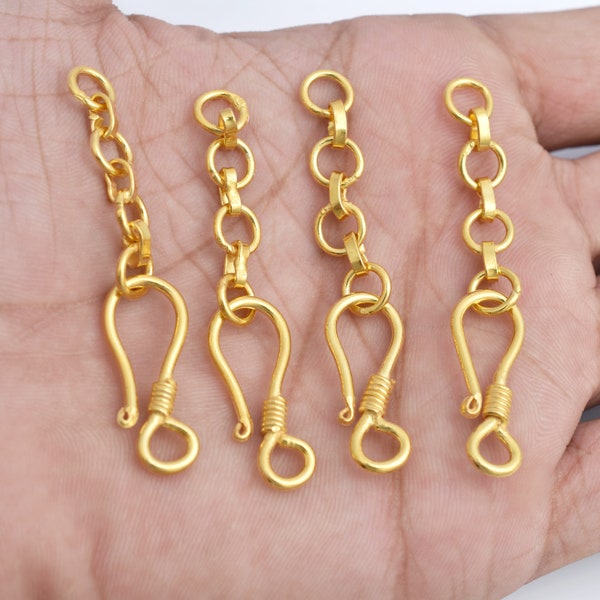 Bali Gold S Clasps 54mm - 4 Pcs, Real Gold Plated Long Extendable / Adjustable S Hooks / S Clasps Closure For Jewelry Making