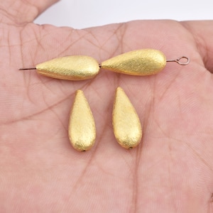 20mm - 4pc Gold Drop Beads, Brushed Gold Plated Teardrop Shape Beads, Top to Bottom Drilled
