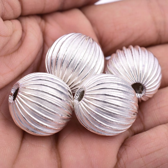 20mm 4pc Silver Corrugated Beads, Large Silver Ball Beads, Shiny Silver  Beads for Jewelry Making, Jewelry Findings and Supplies 